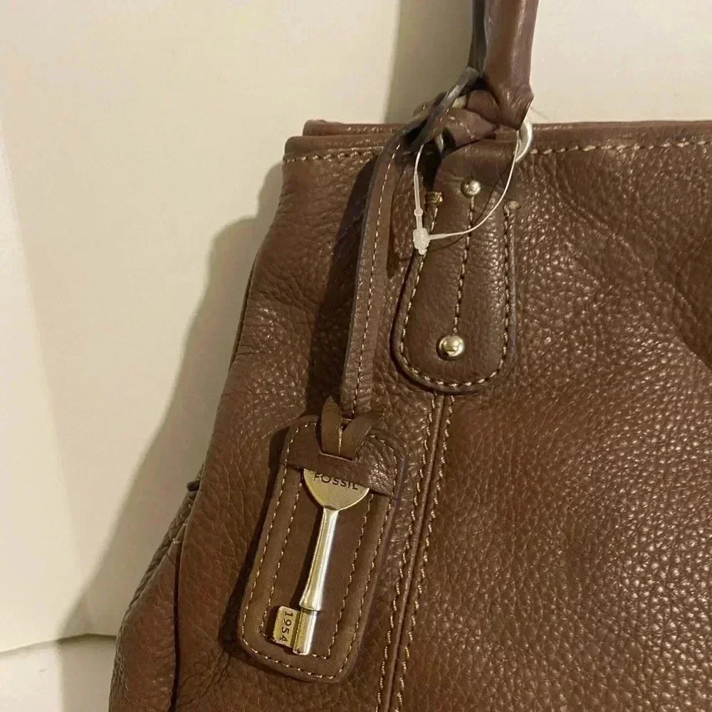 Fossil brown leather satchel handbag